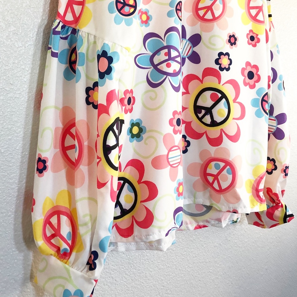 Vintage Colorful Floral & Peace Sign Top Sz Medium - Picture 6 of 8